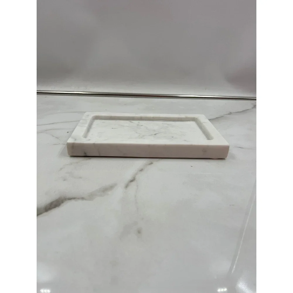The Polished Jar Laureli White Marble Tray Rectangular Vanity Soap Dish 8.5x5in